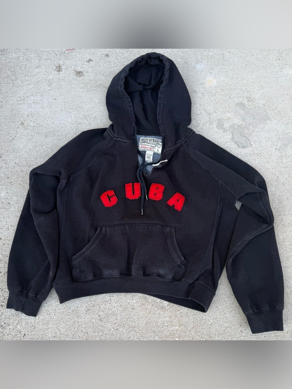 Vintage Steve & Barry’s Heavyweight Black Boxy Cuba Hoodie Size Large Flawed